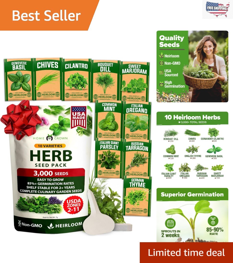 Culinary Herb Seed Kit – 10 Non-GMO Varieties for Indoors & Outdoors Gardening