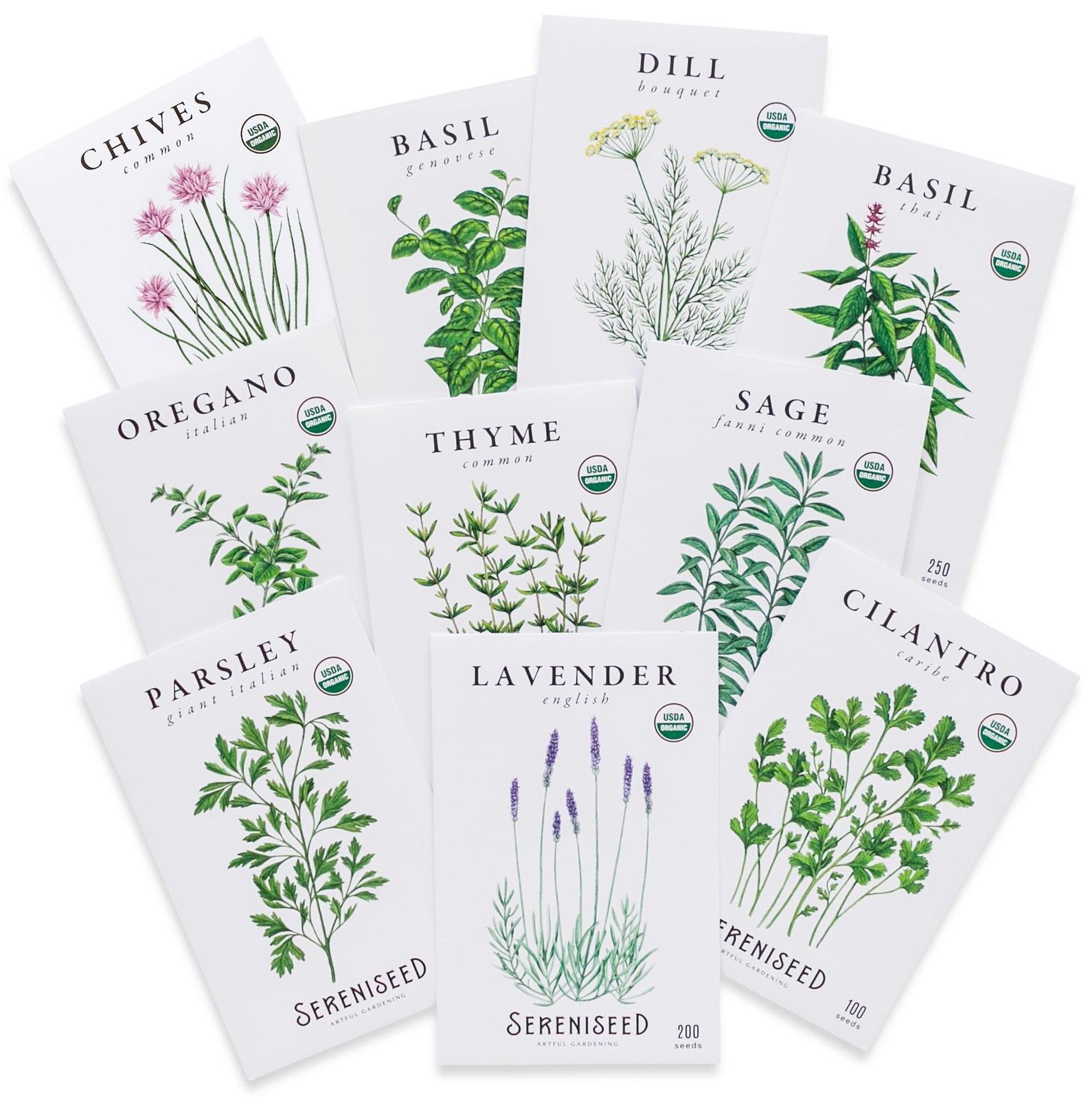 Sereniseed Certified Organic Herb Seeds 10Pack – Non GMO, Heirloom – Seed Sta…