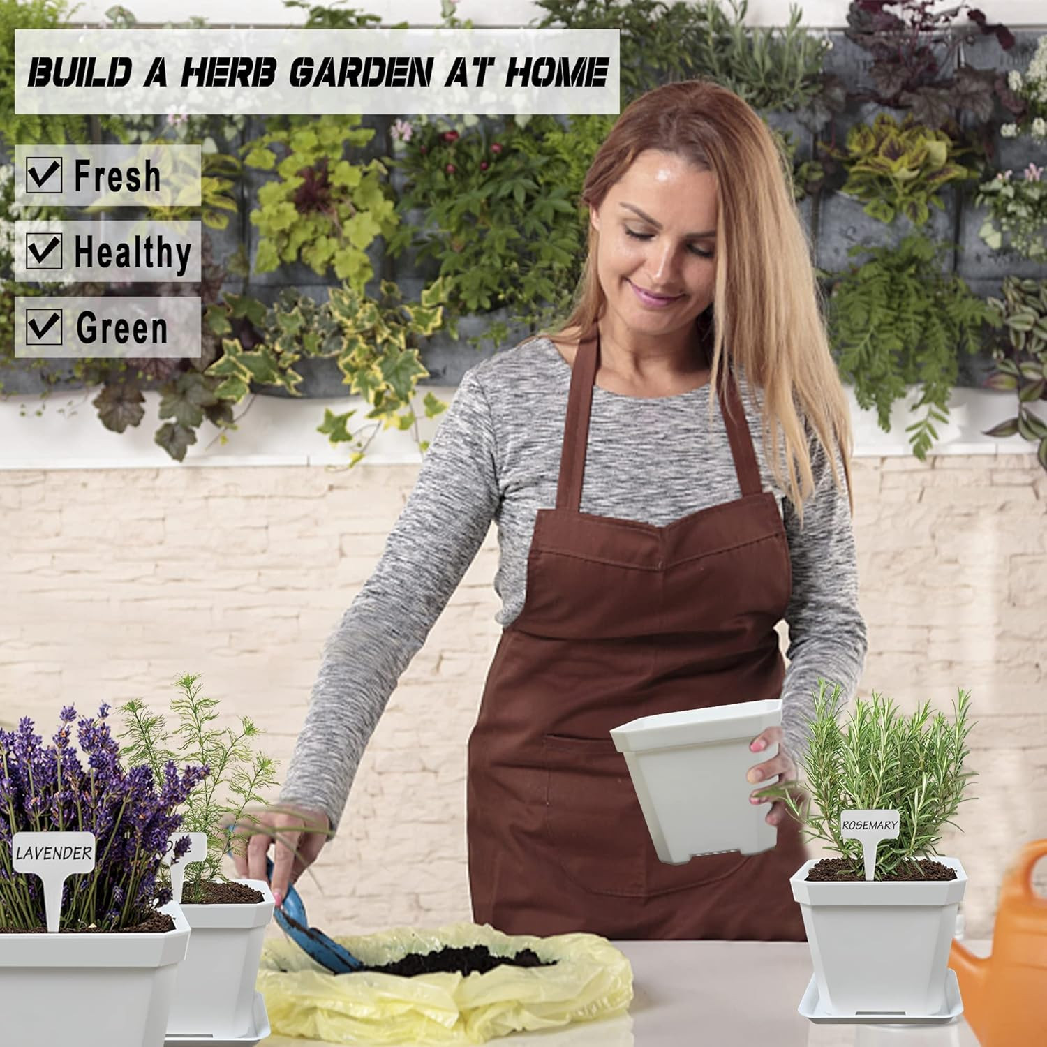 10 Herb Seeds Garden Starter Grow Kit with White Pots, Markers, Nutritional Soil