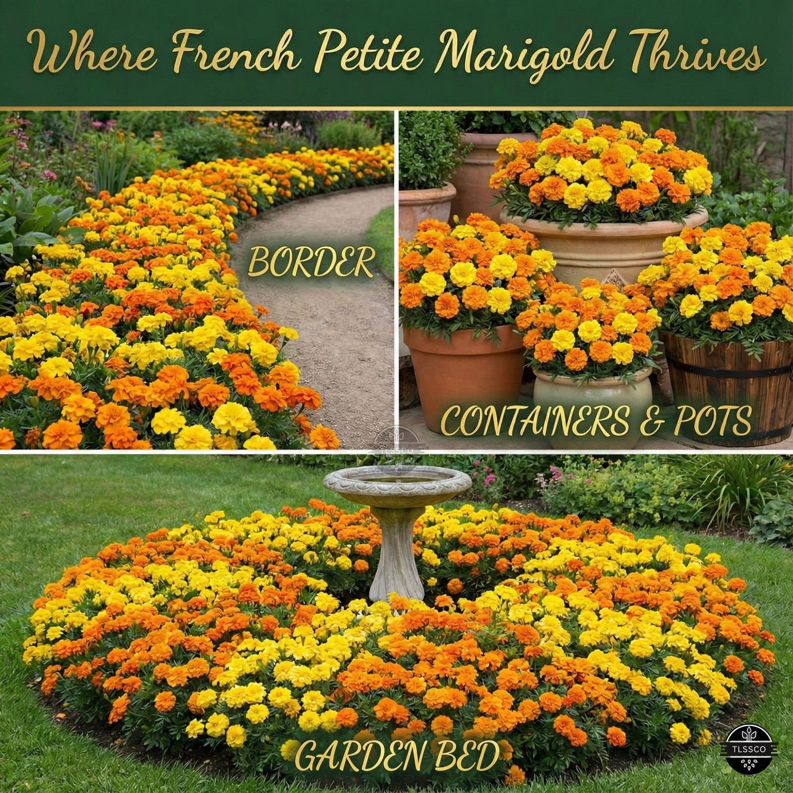 TLSSCO 1450+ French Petite Marigold Seeds, Pack for 2026 USA Premium Multi