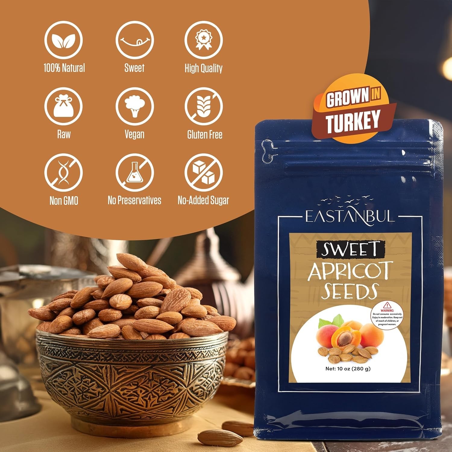 10oz Resealable Sweet Apricot Kernels – Natural, Healthy Snack Choice