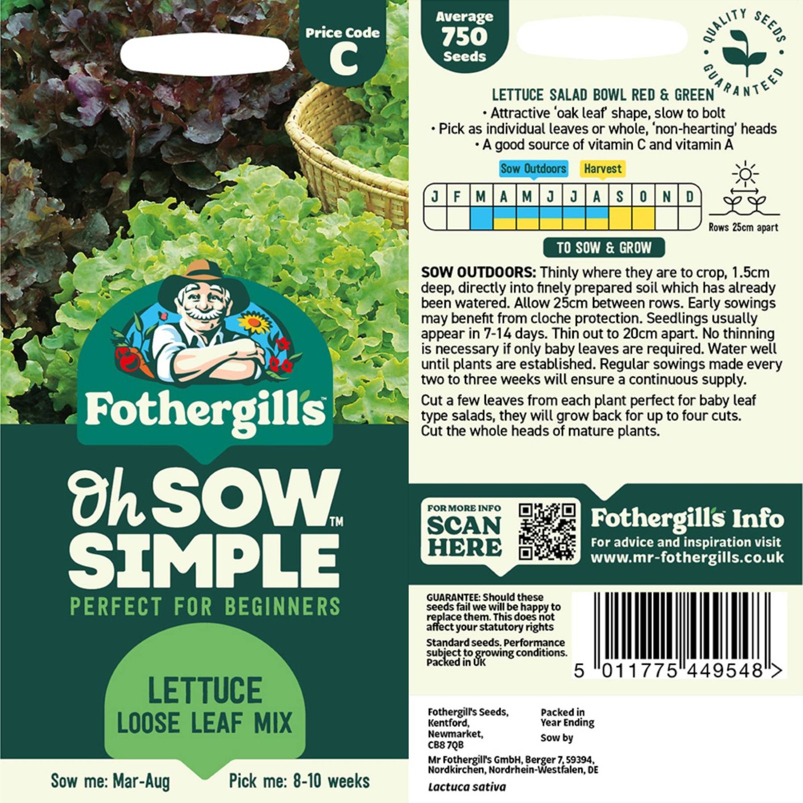 Mr. Fothergill’s Lettuce Loose Leaf Mix Seed Oh Sow Simple, Easy to Grow