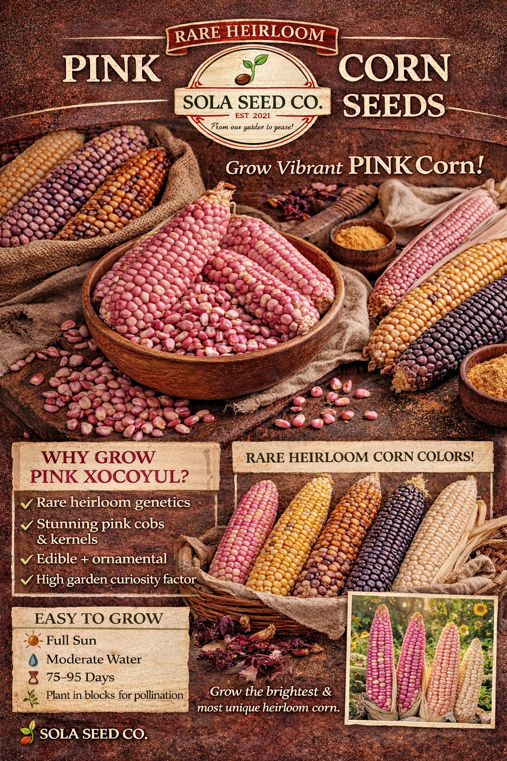 Pink Xocoyul Corn Seeds 25 Rare Heirloom Mexican Pink Maize Non GMO USA