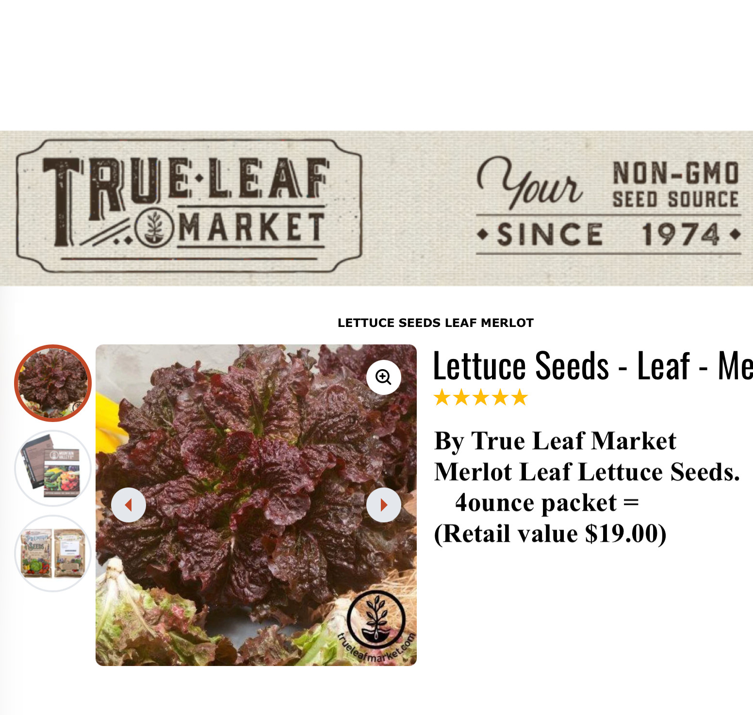 Lettuce Seeds – Leaf – Merlot ~ Burgandy By True Leaf Market – 4oz packet