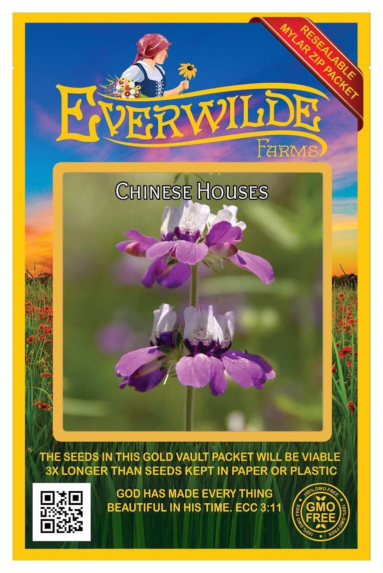 1000 Chinese Houses Wildflower Seeds – Everwilde Farms Mylar Seed Packet