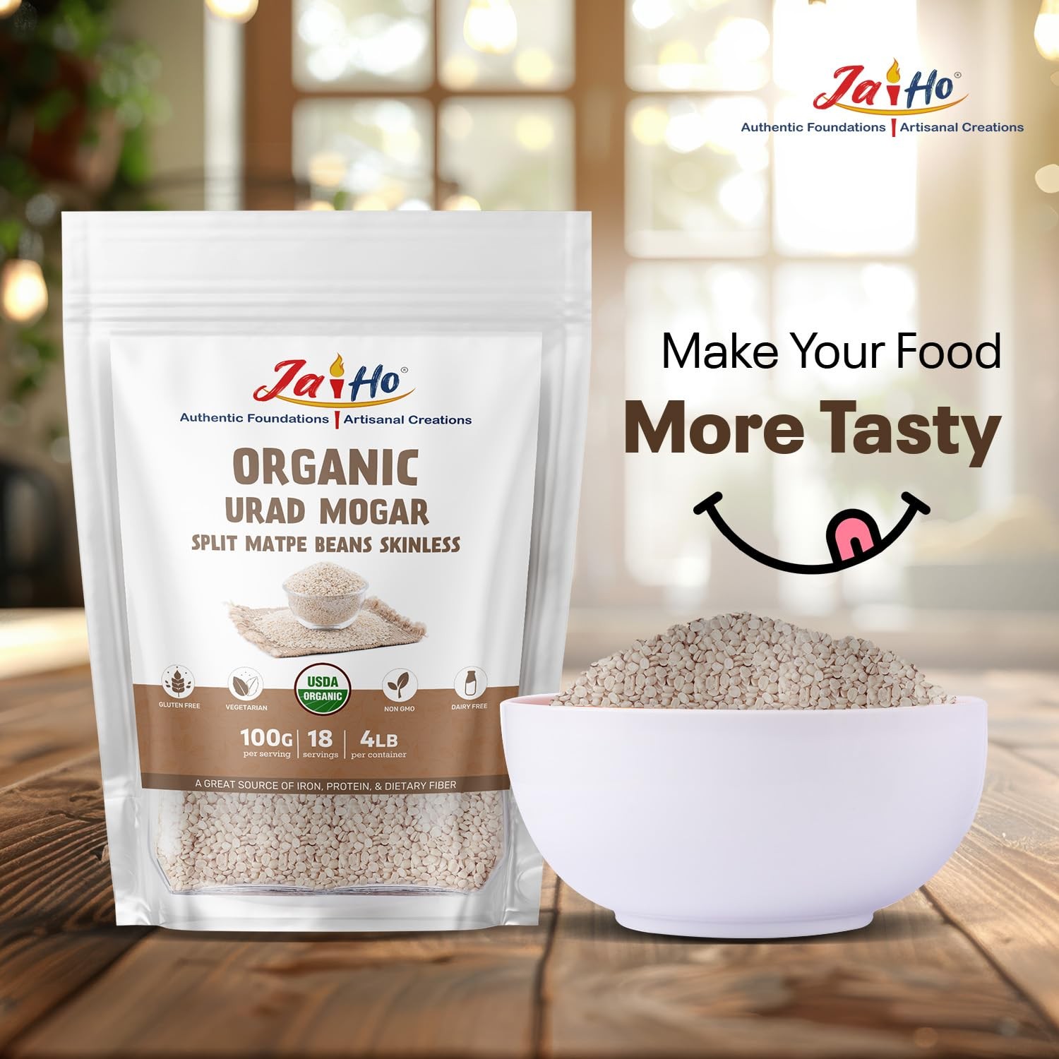 Jai Ho Certified Organic Urad Whole Dal Matpe Beans with Skin 4 lb – USDA Org…