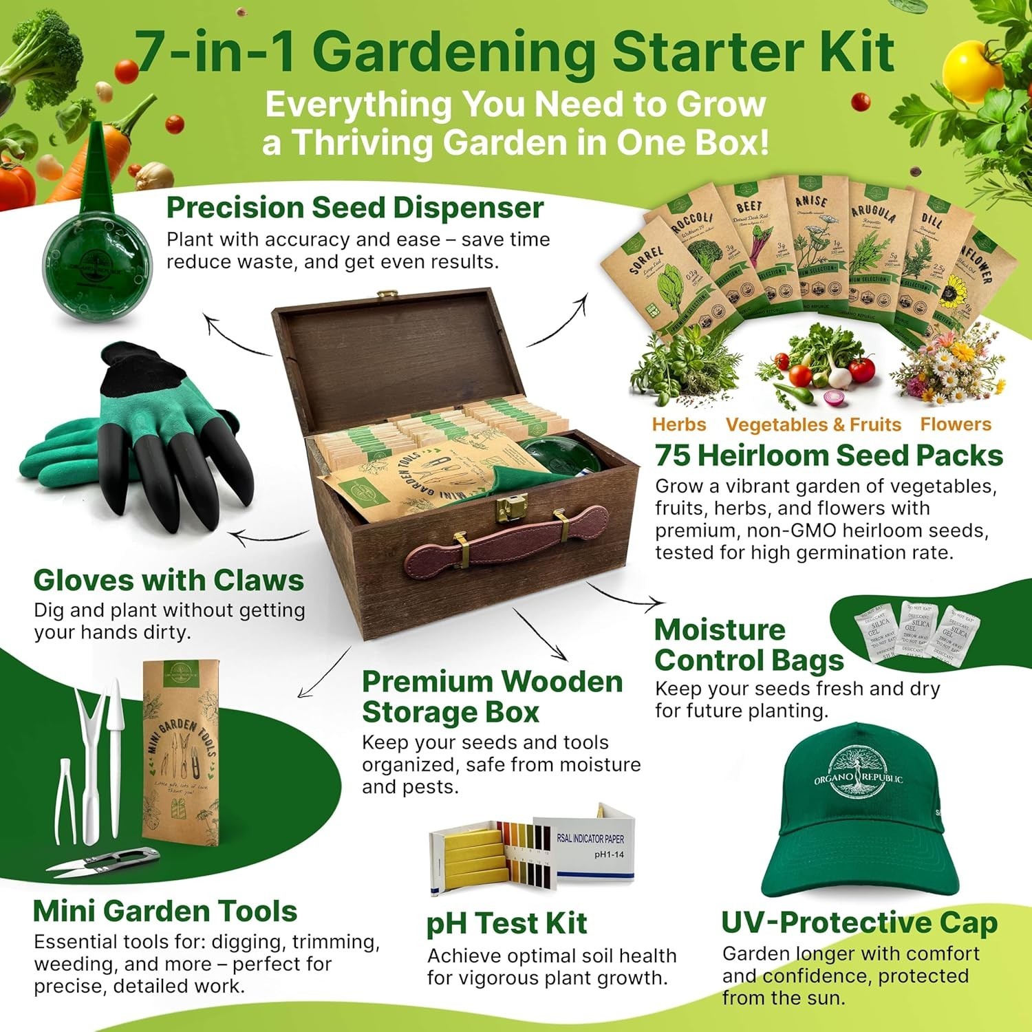 Ultimate Indoor/Outdoor Herb Garden Starter Kit – 75 Non-GMO Seeds + Tools