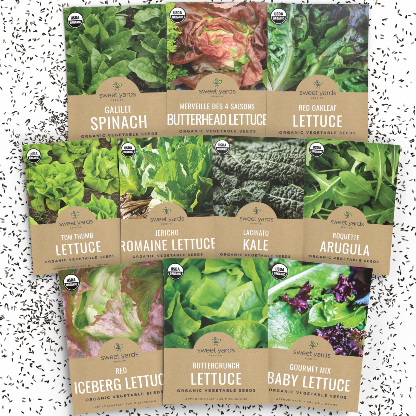 Organic Lettuce & Greens Seeds Variety Pack 10 Individual Packs 2026 Season…