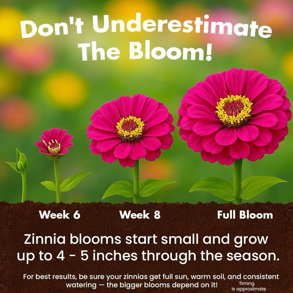 Easy to Grow Zinnia Seeds for Outdoor Gardens, 1/4 lb California Giants Mix