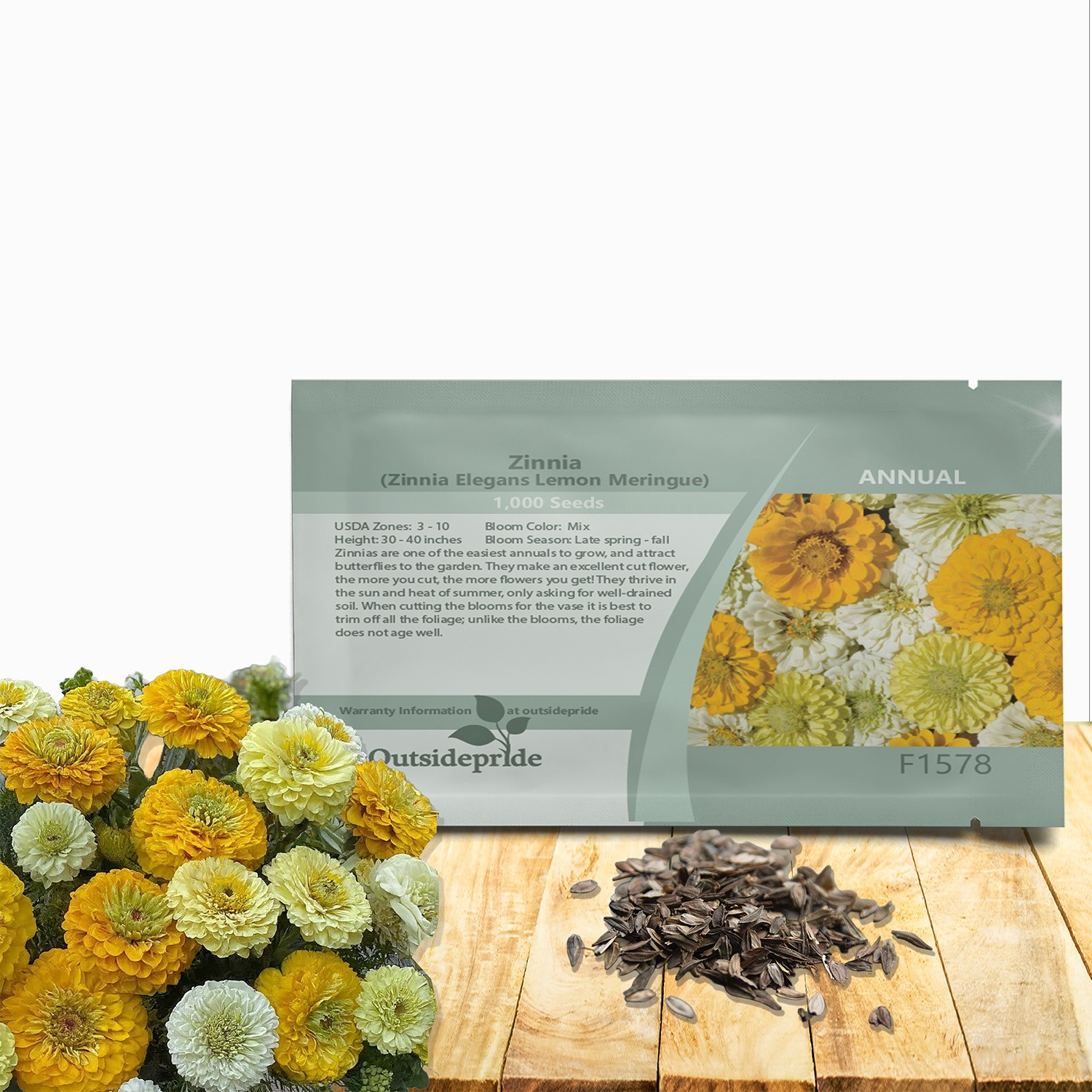 1000 Seeds Zinnia Elegans Lemon Meringue Flower Seed Mix