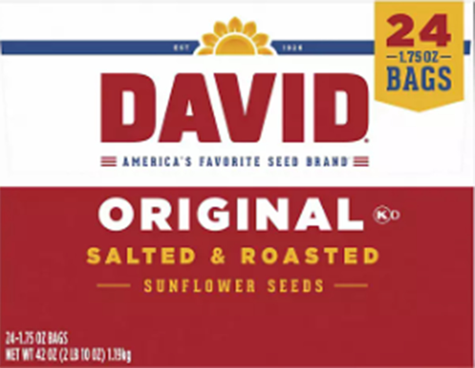 David Original Sunflower Seeds, 1.75 oz., 24 pk.