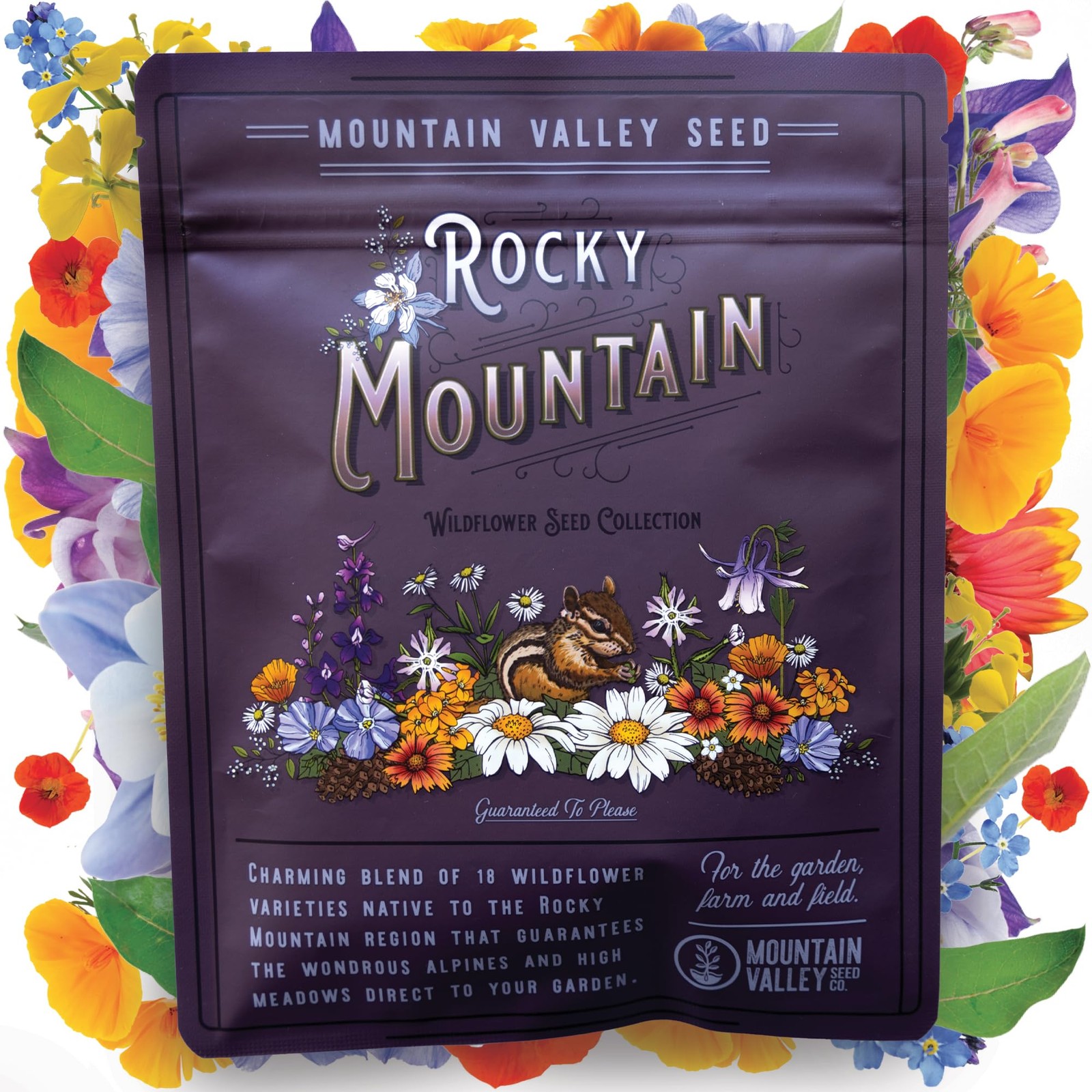 Rocky Mountain Wildflower Seed Mix for Garden Pollinators 2 Oz Gift Bag