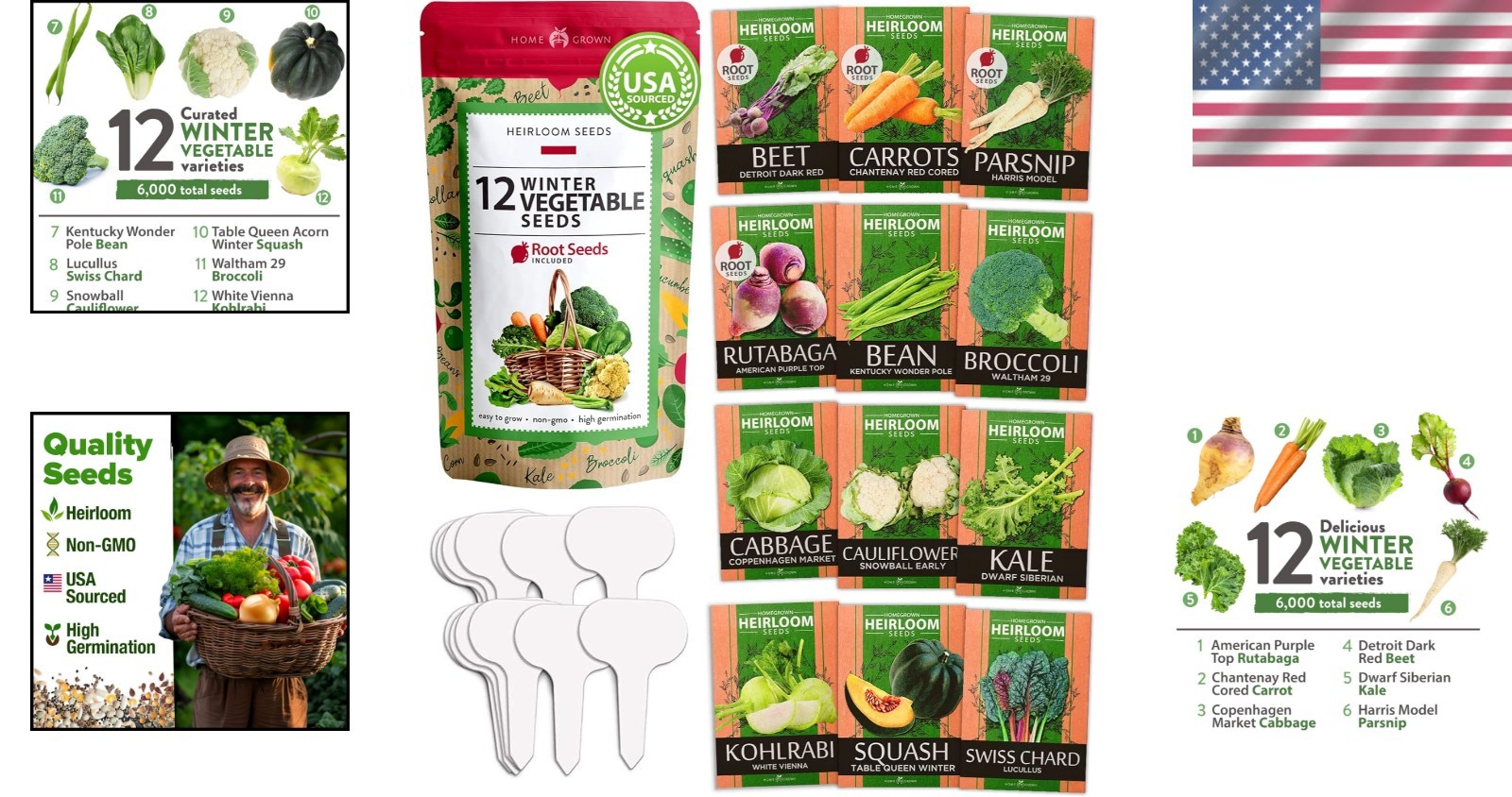 12 Pack Heirloom Winter Vegetable Seeds – Low Maintenance for Indoor & Outdoor
