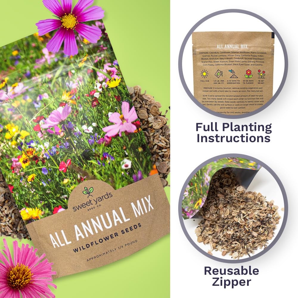 Bulk Wildflower Seeds Quick Blooming Mix 30,000 Open Pollinated Seeds