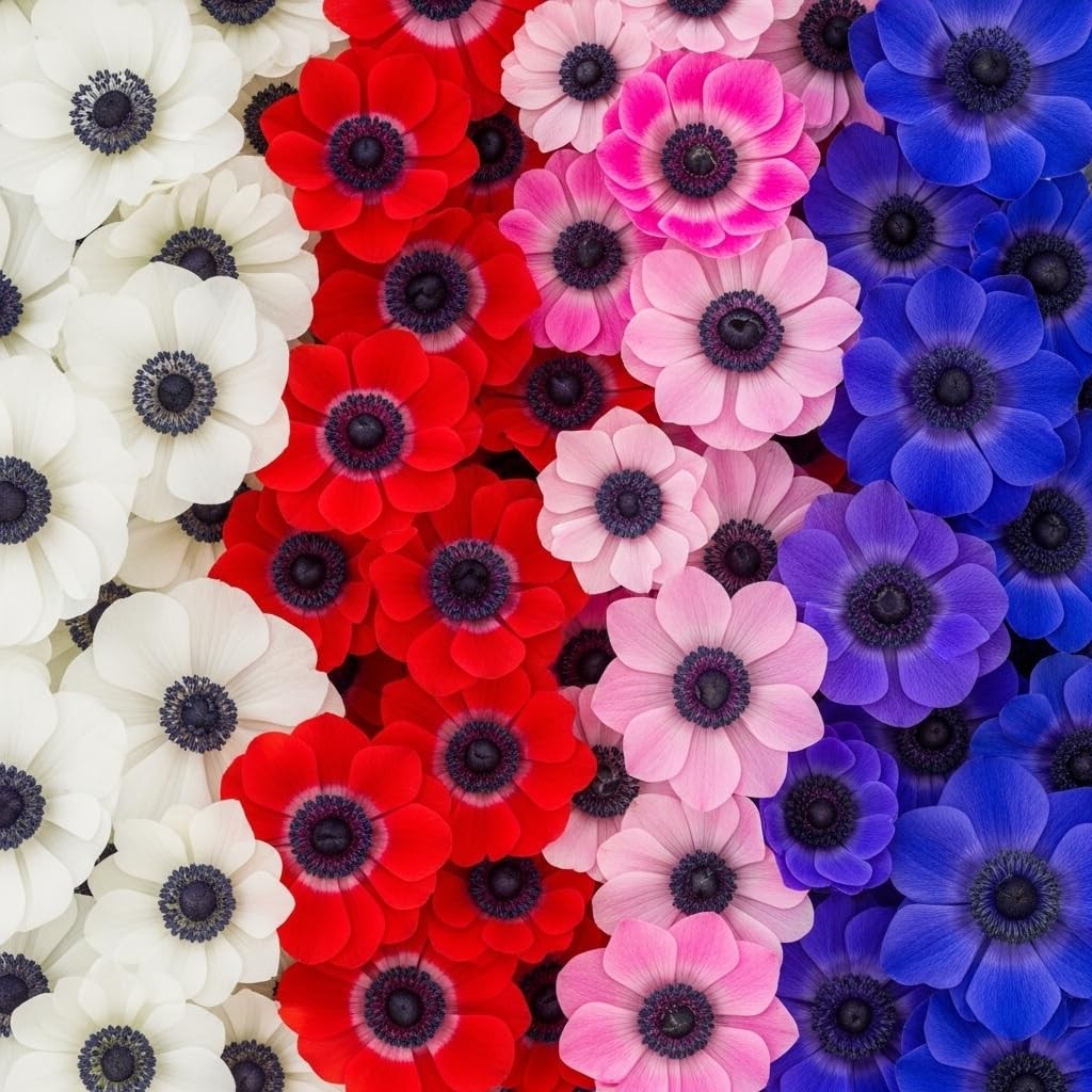 25 Anemone De Caen Flower Bulbs – Jewel Mix White, Pink, Red & Blue Mix – Vib…