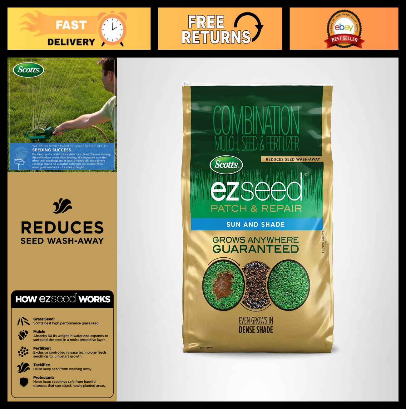 10 lbs Grass Seed & Fertilizer for Sun & Shade – EZ Seed Patch & Repair Mix