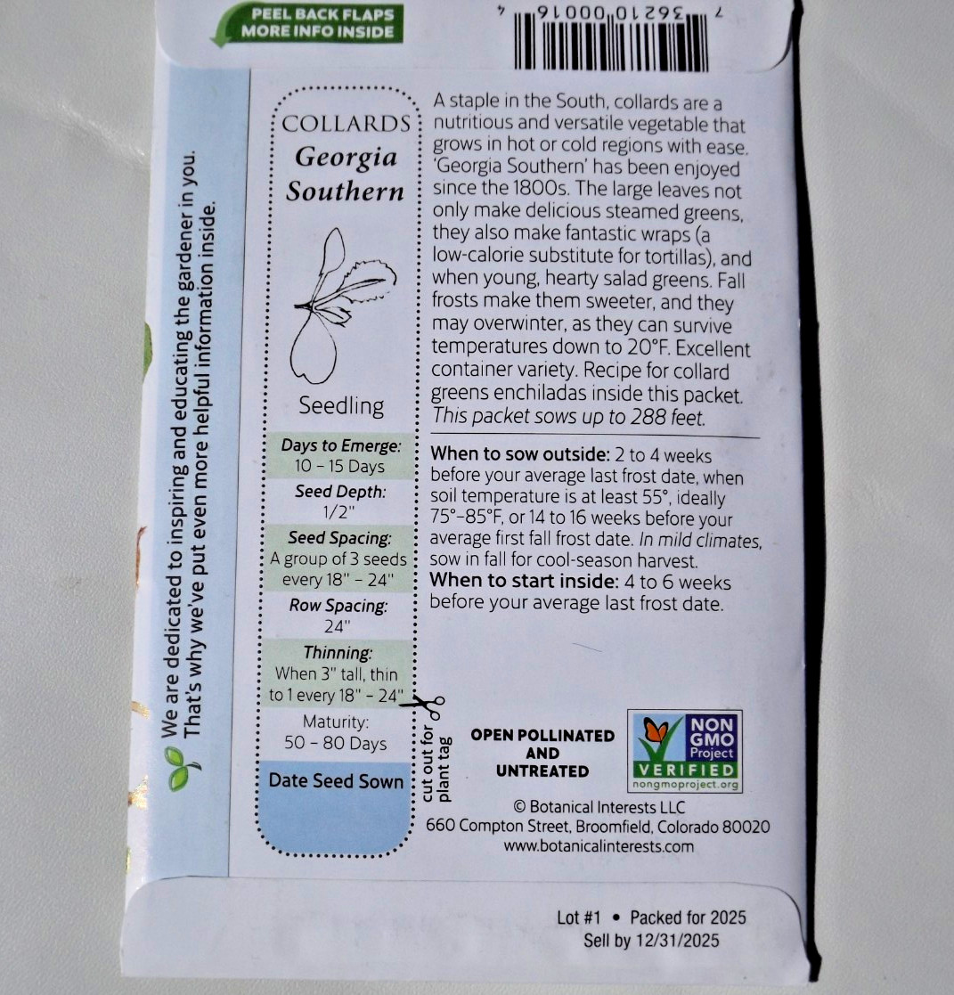 Lot #7 12 packs Botanical Interests seeds, Organic Kale, Collards