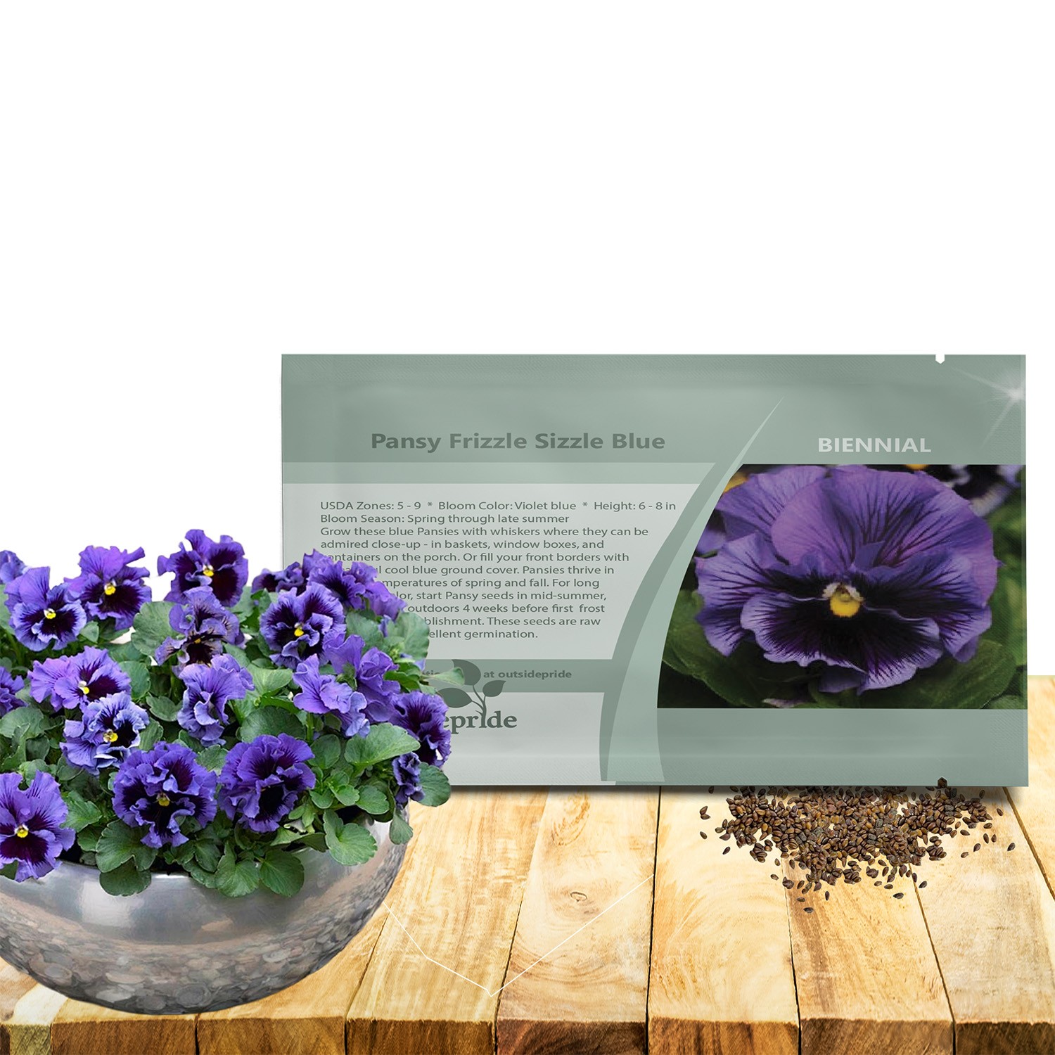 100 Seeds Pansy Frizzle Sizzle Blue Seeds – Blue Pansies Flower Seed