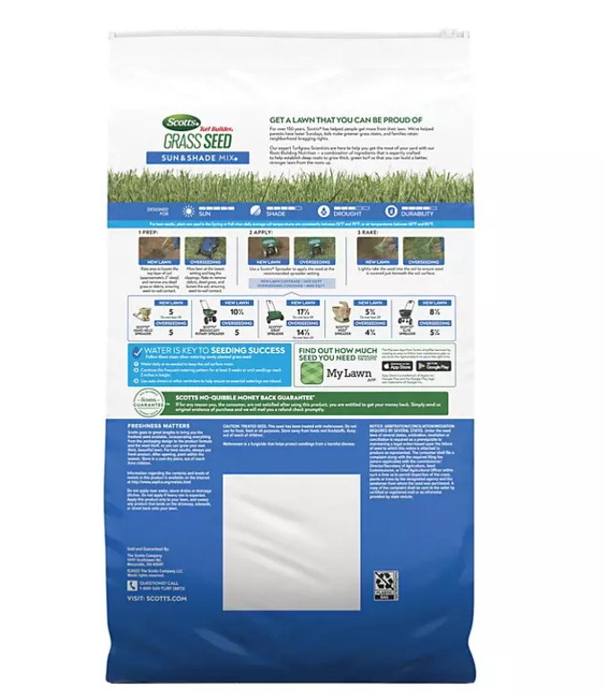 Scotts Turf Builder Grass Seed Sun & Shade Mix 16 lbs.Bag cover 2,130/6,400sq/ft
