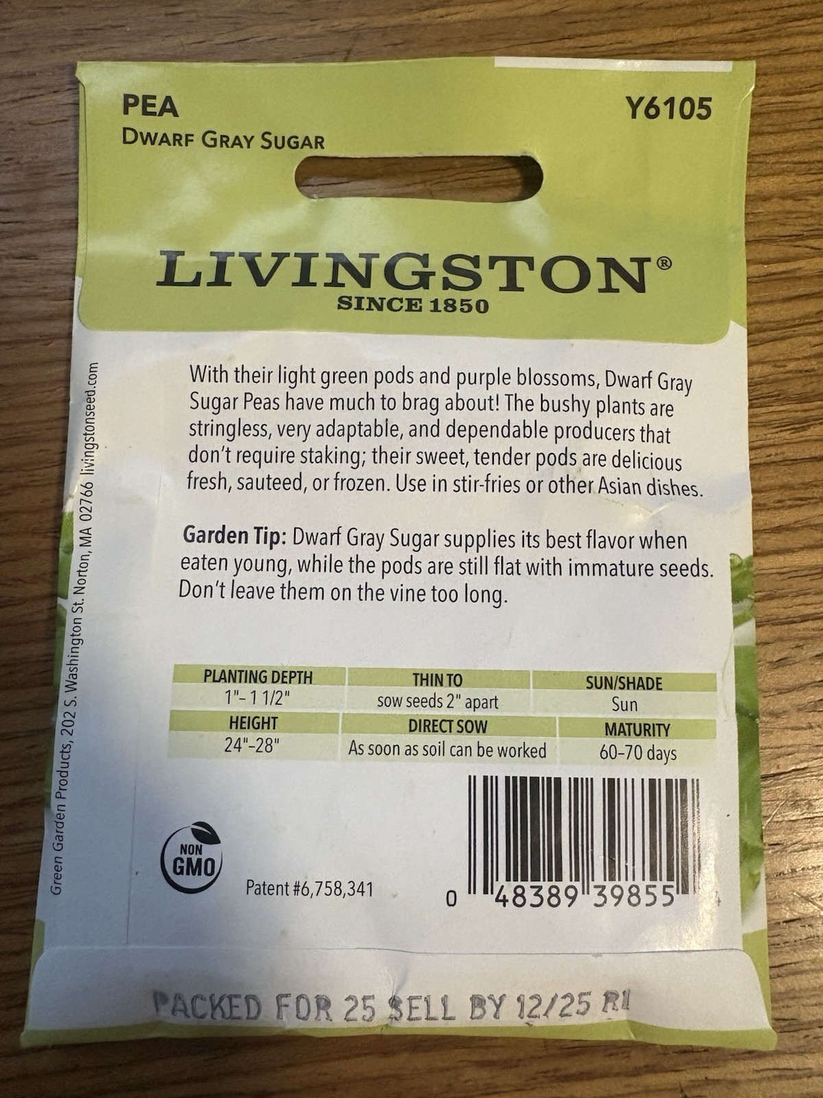 Livingston Seed Company Dwarf Gray Sugar Pea Heirloom Non-GMO Vegetable Seeds