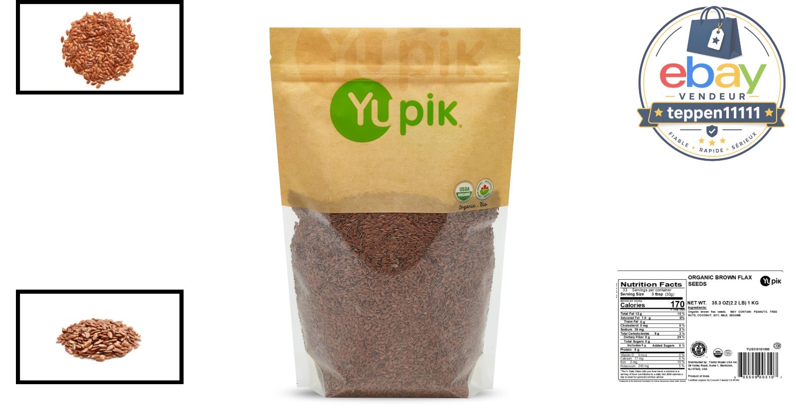 Organic Flax Seeds 2.2 lb Gluten-Free Non-GMO Raw