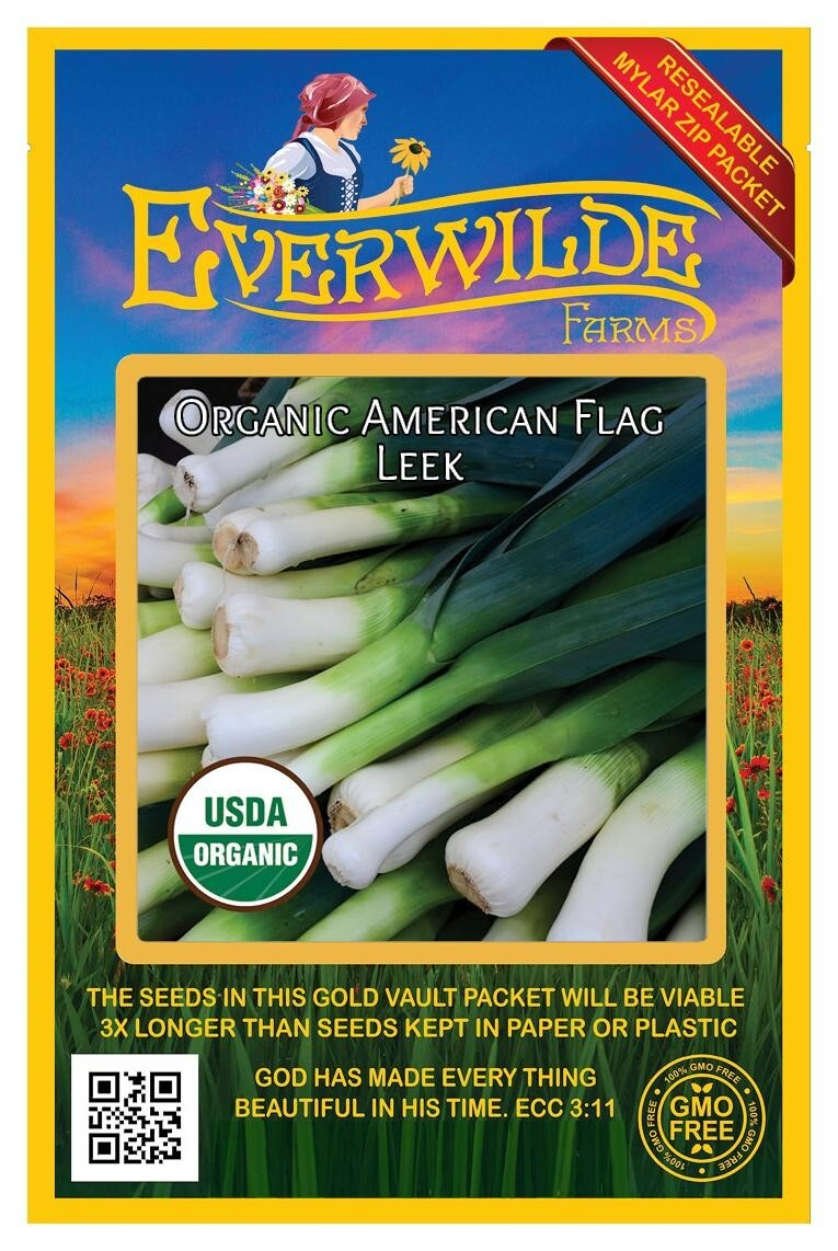 500 Organic American Flag Leek Seeds – Everwilde Farms Mylar Seed Packet