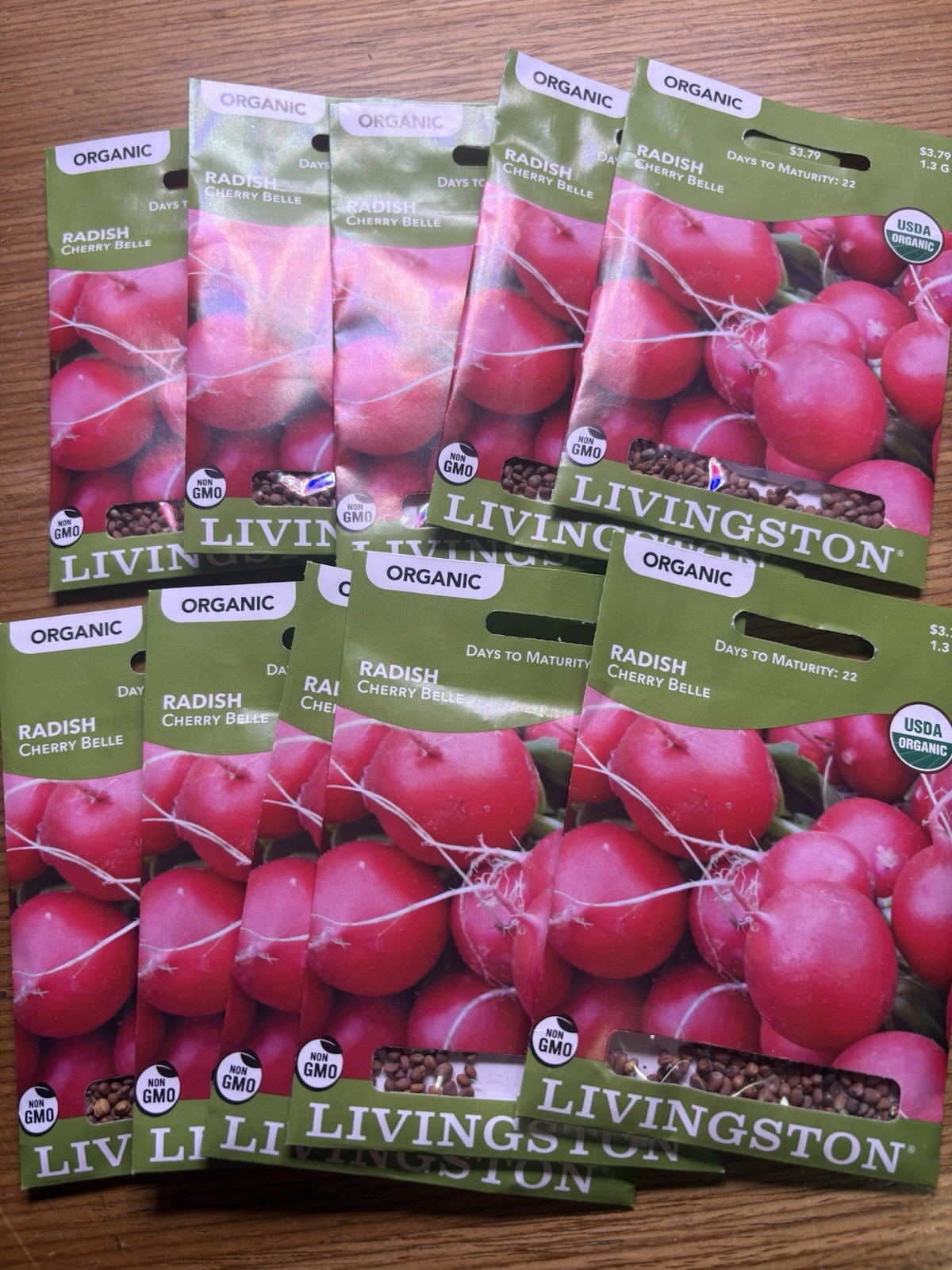 10 PACK BUNDLE Livingston Seed Company Cherry Belle Radish Organic Non-GMO Seeds