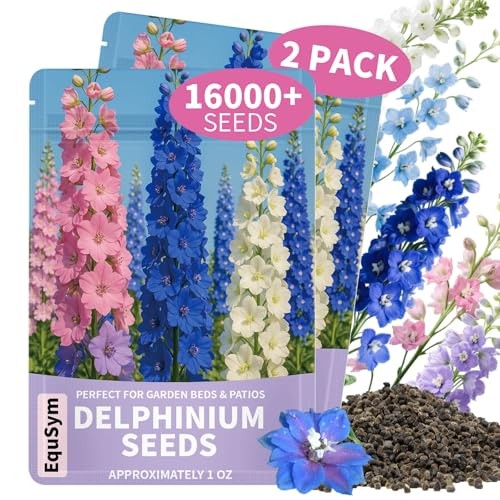 16000+ Delphinium Seeds Perennial – 2 Pack Mixed Color Larkspur Seeds for