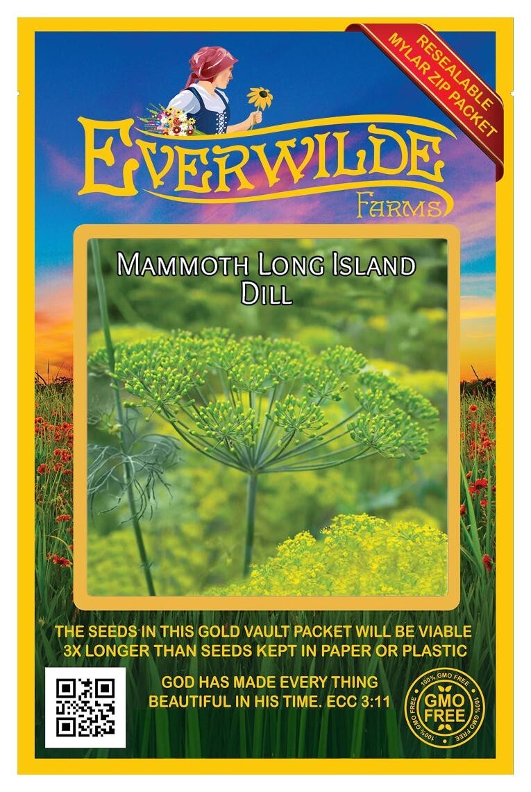 2000 Mammoth Long Island Dill Herb Seeds – Everwilde Farms Mylar Seed Packet