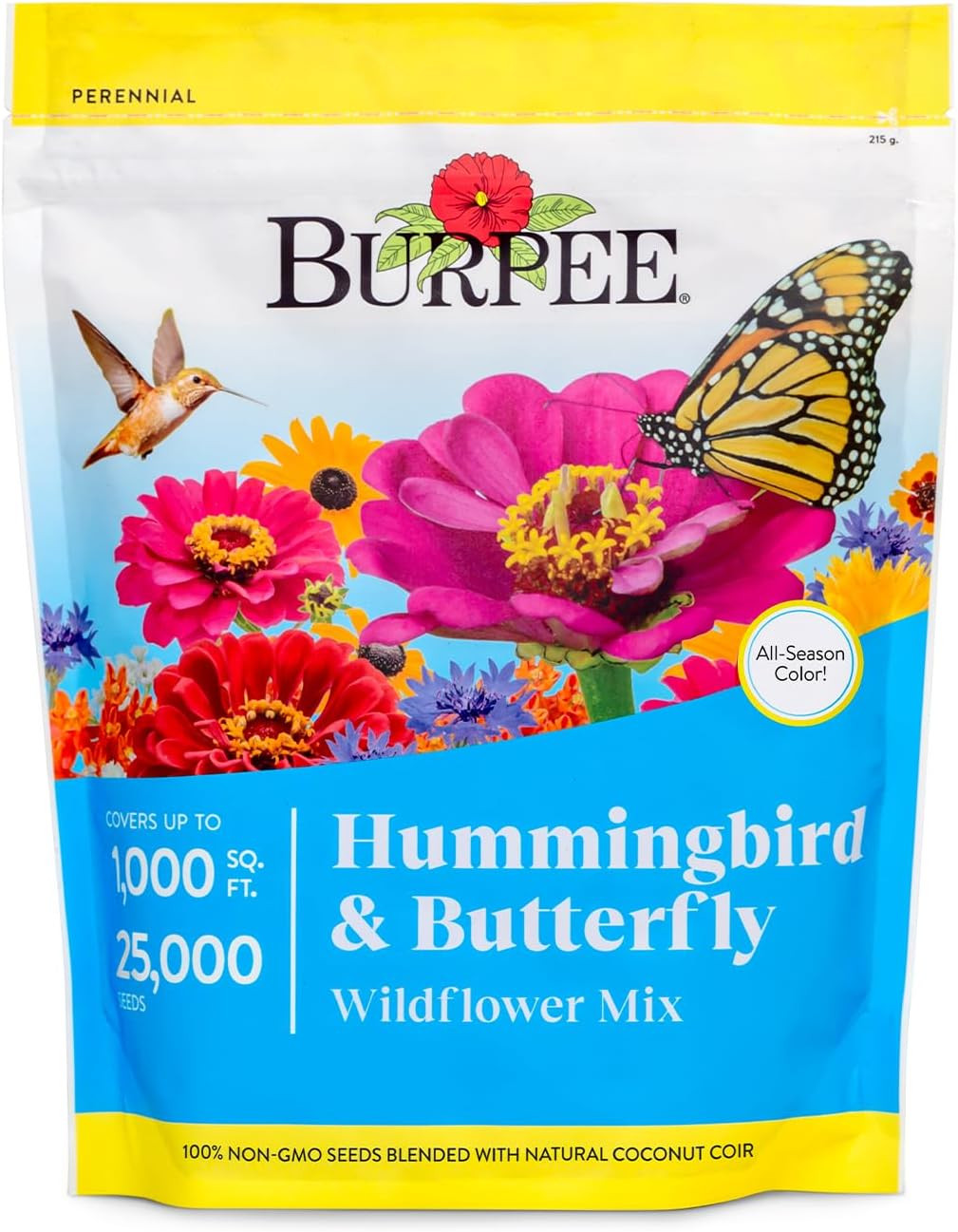Wildflower 25,000 Bulk, 1 Bag 18 Varieties of Non-Gmo Flower Seeds for Hummingbi