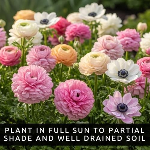 Pastel Flower Bulb Mix – 50 Premium Ranunculus & Anemone Bulbs for Easy Planting