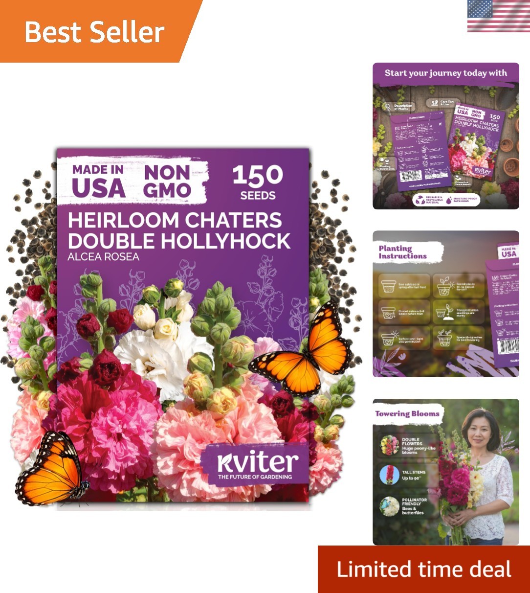 Pollinator-Friendly Chaters Hollyhock Seeds – 150 GMO-Free Seeds for Outdoor Use