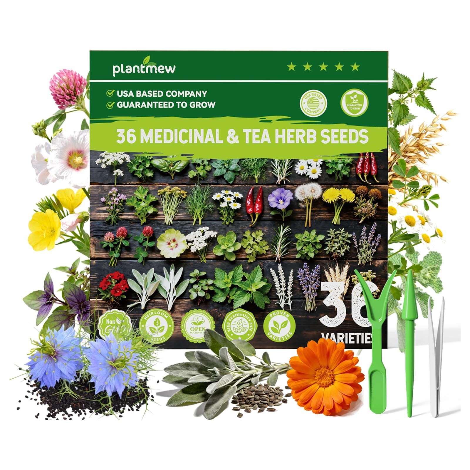 Medicinal Herb Seeds Variety Pack 36 NonGMO Herbal Tea Garden Seeds Chamomil…