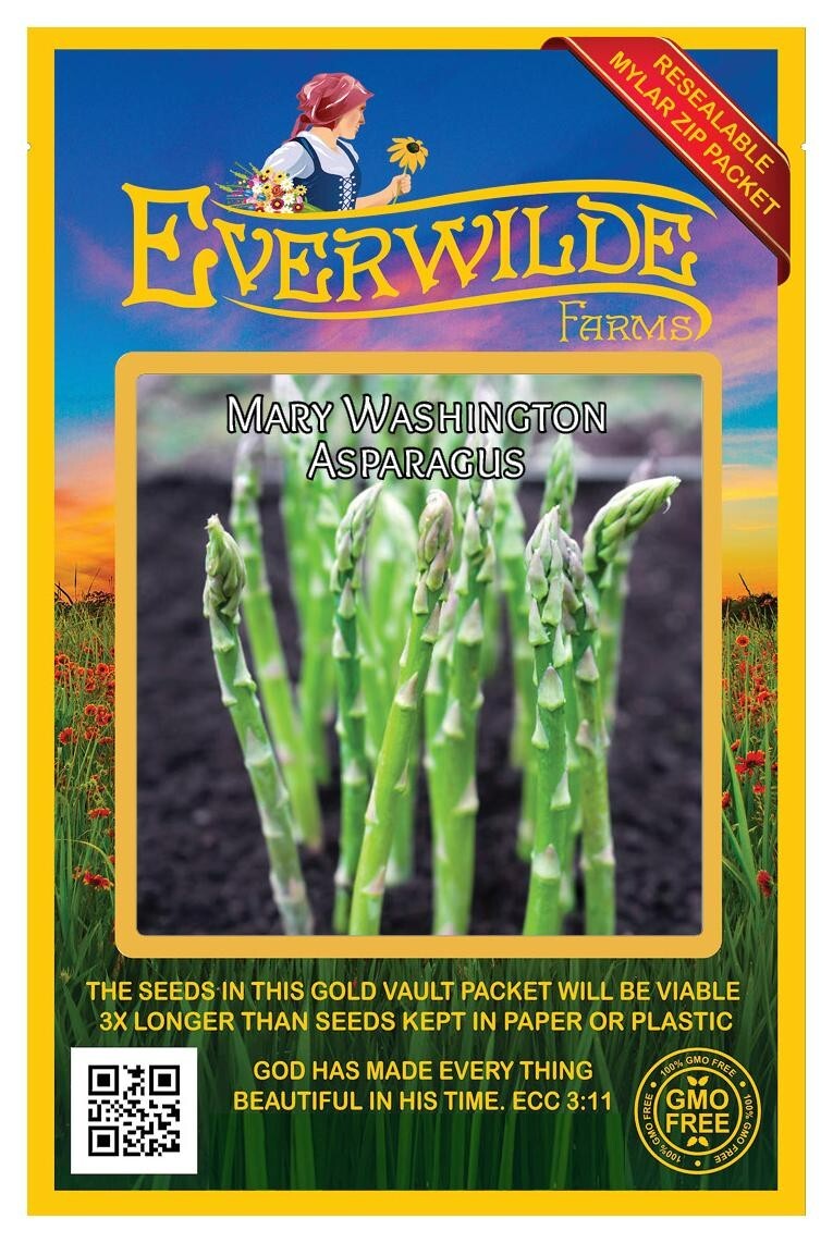 100 Mary Washington Asparagus Seeds – Everwilde Farms Mylar Seed Packet