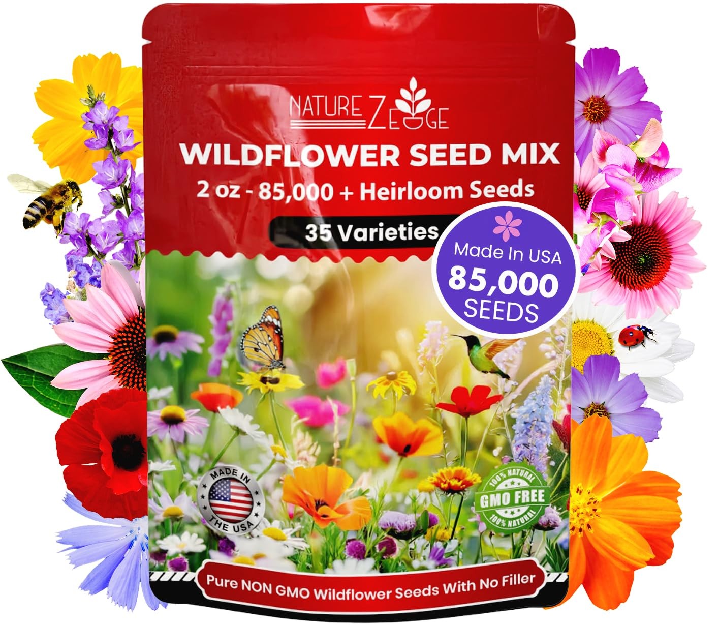 Wildflower Seeds Mix – 2 Oz, 85,000 Seeds, 35 Variety Perennial Annual Flowe…