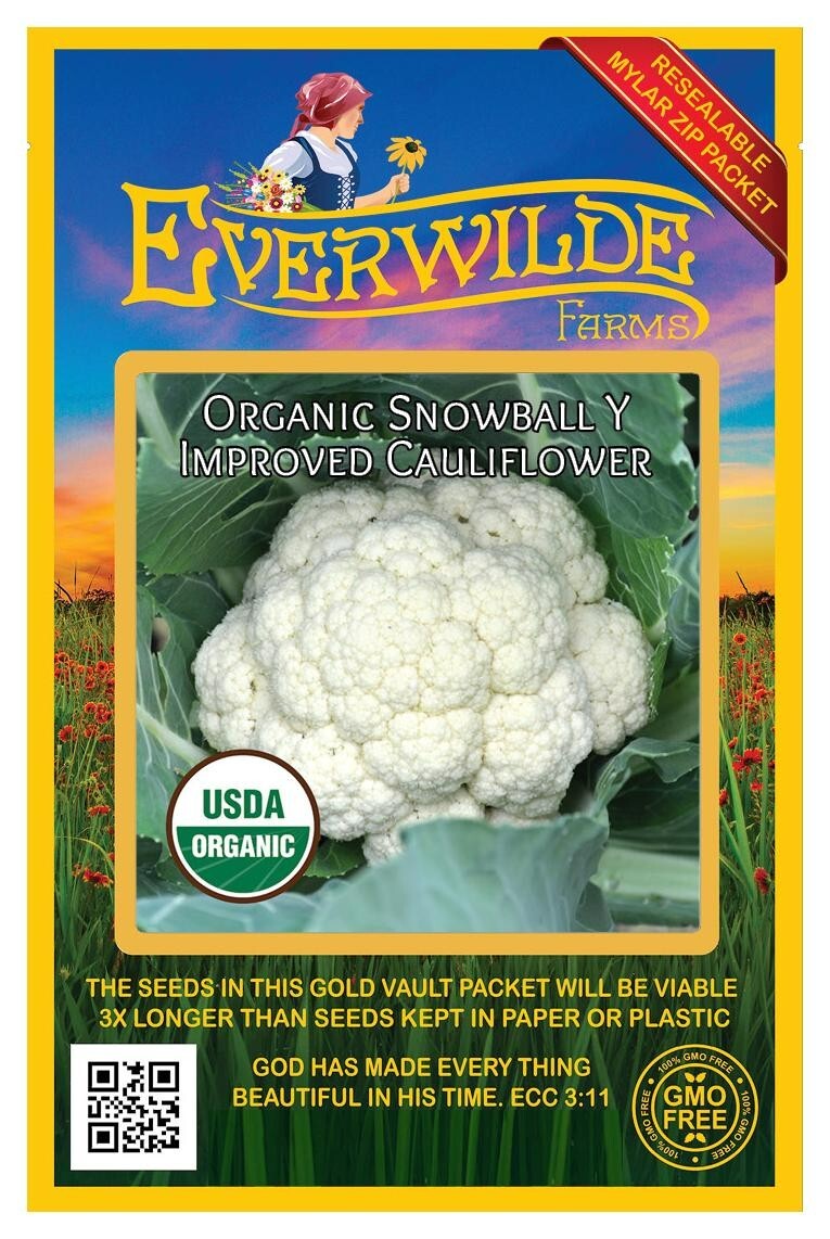 250 Organic Snowball Y Improved Cauliflower Seeds – Everwilde Farms Mylar Packet