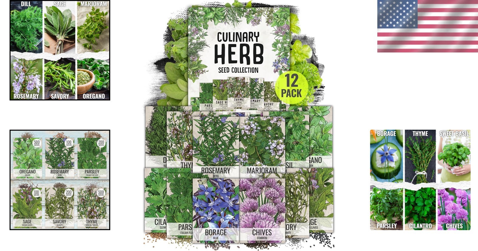 Fresh Herb Seeds Variety Collection – 12 Non-GMO Packets for Indoor & Outdoor