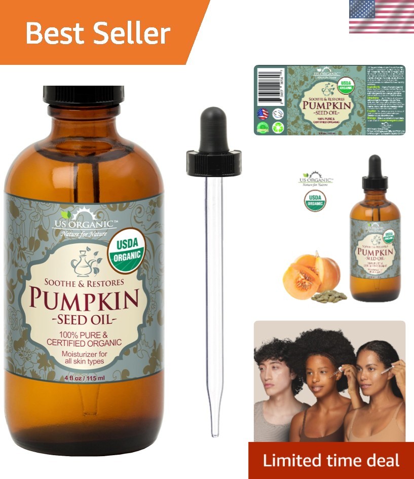 100% Pure Cold Pressed Pumpkin Seed Oil in Amber Bottle, 4oz – Soothing Skin Oil