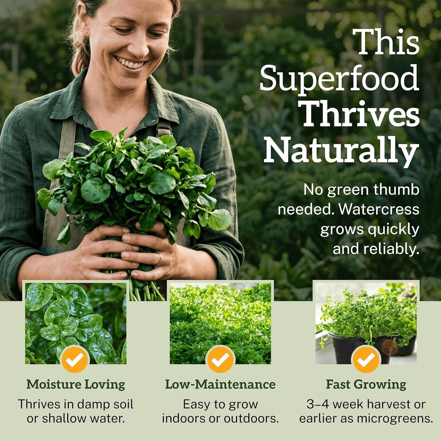 TKE Farms & Gardens – Watercress Seeds for Planting, 1500+ Non-GMO Heirloom Seed
