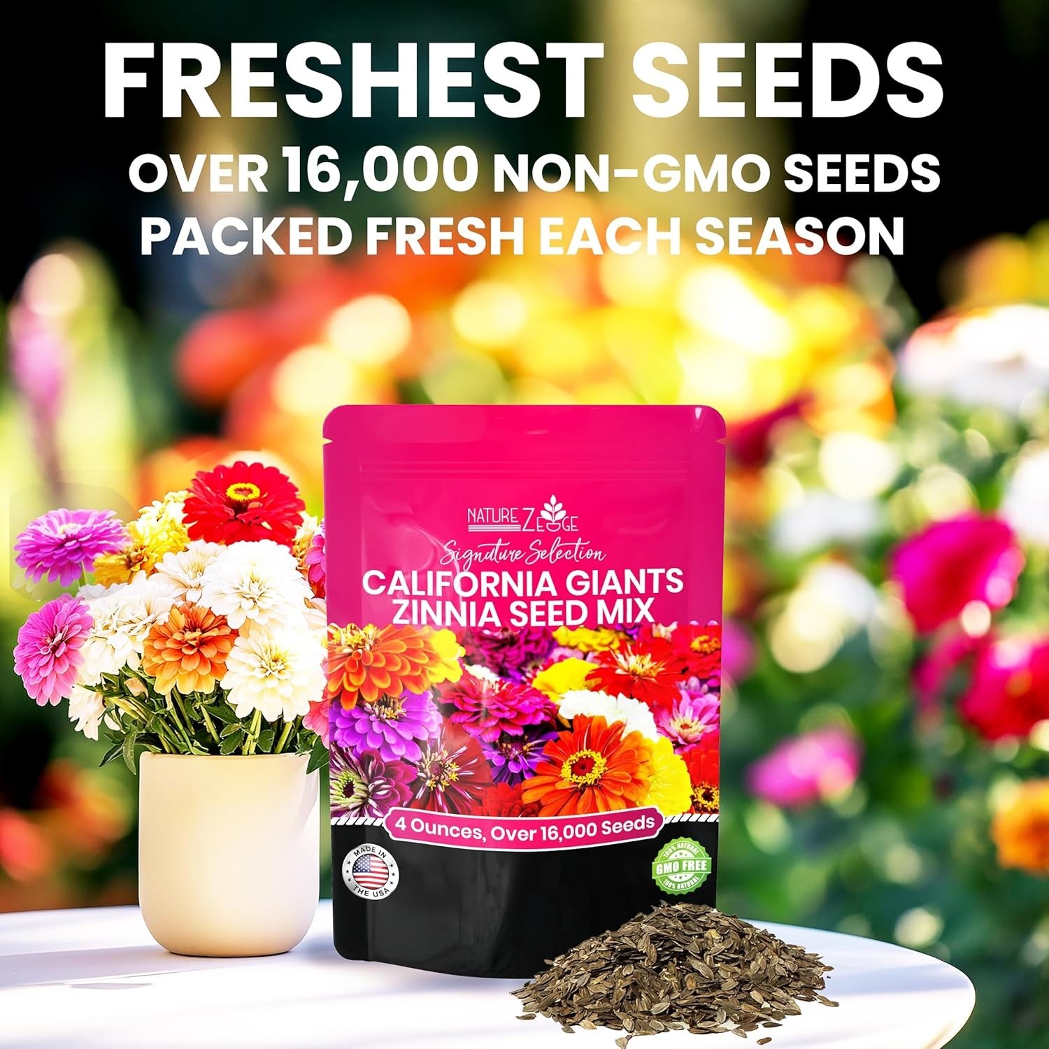 Easy to Grow Zinnia Seeds for Outdoor Gardens, 1/4 lb California Giants Mix