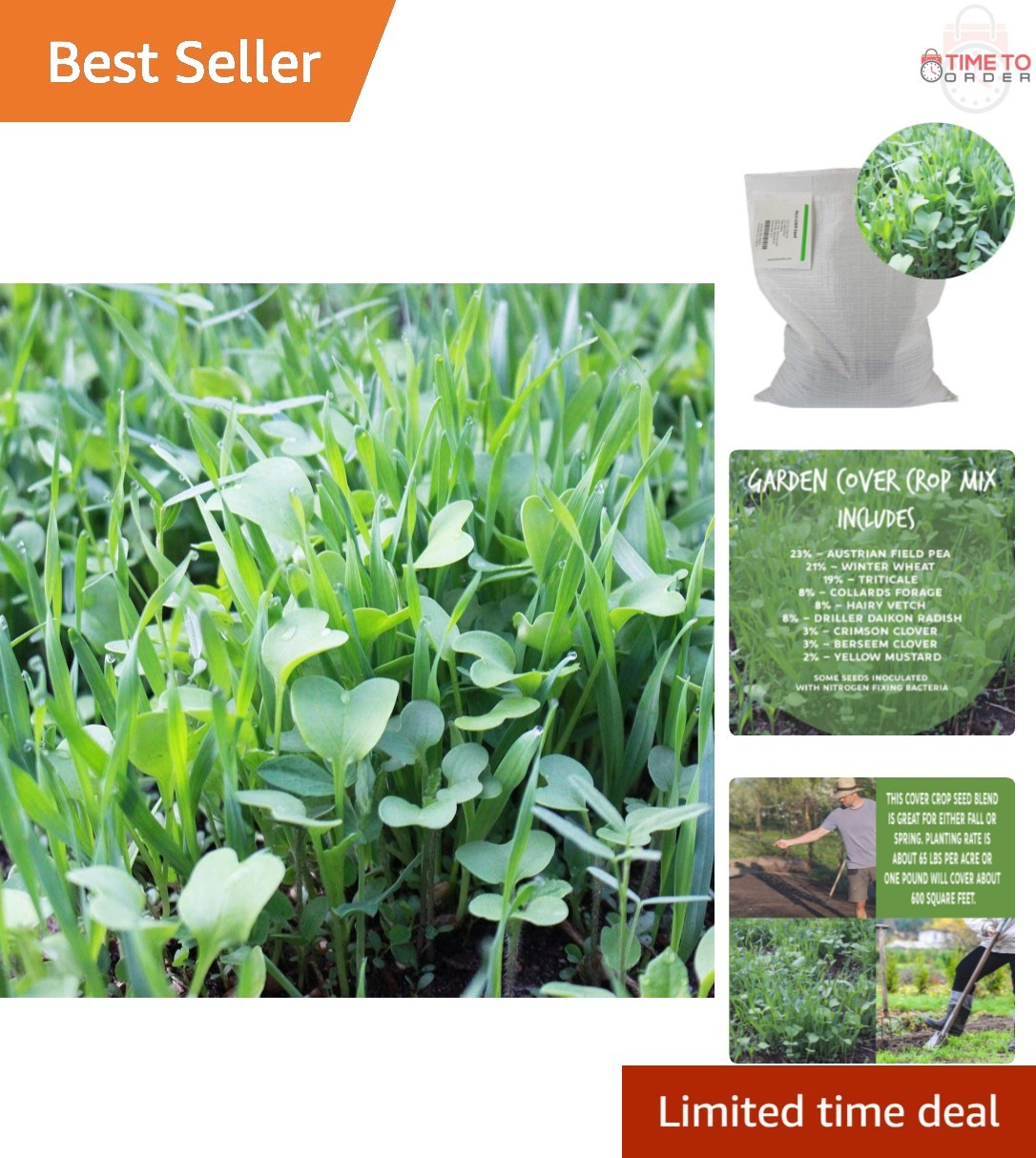 No-Till Cover Crop Mix Seeds 5 Lbs Soil Fertility Weed Suppression