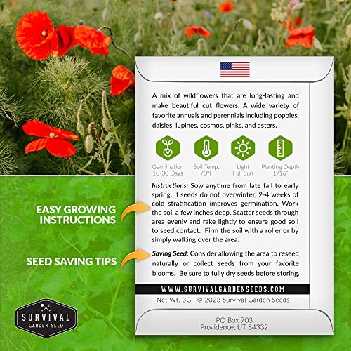 Cut Flowers & Wildflower Seed Mix for Planting – Packet with Instructions to 1