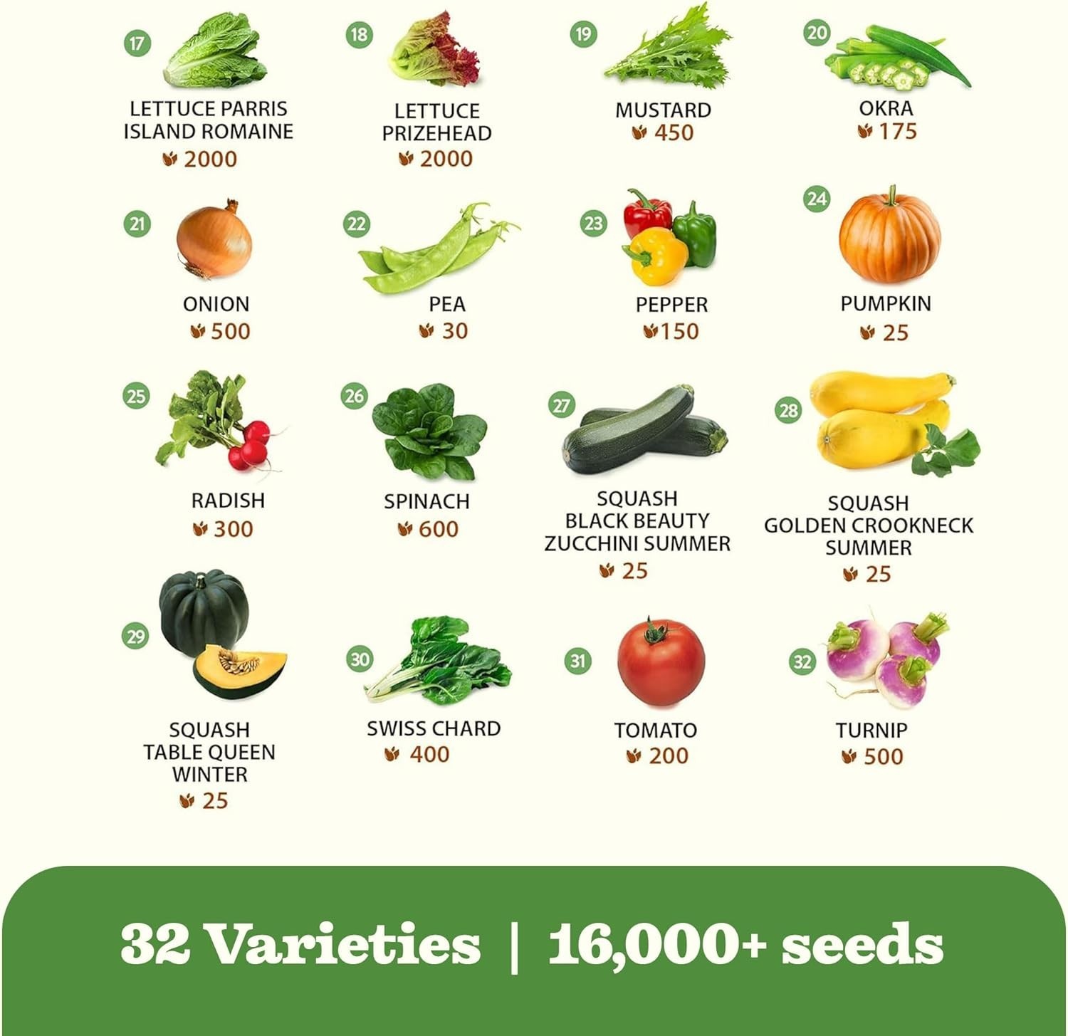 Vegetable Fruit Seed Pack 32 Varieties Heirloom Non-GMO High Germination
