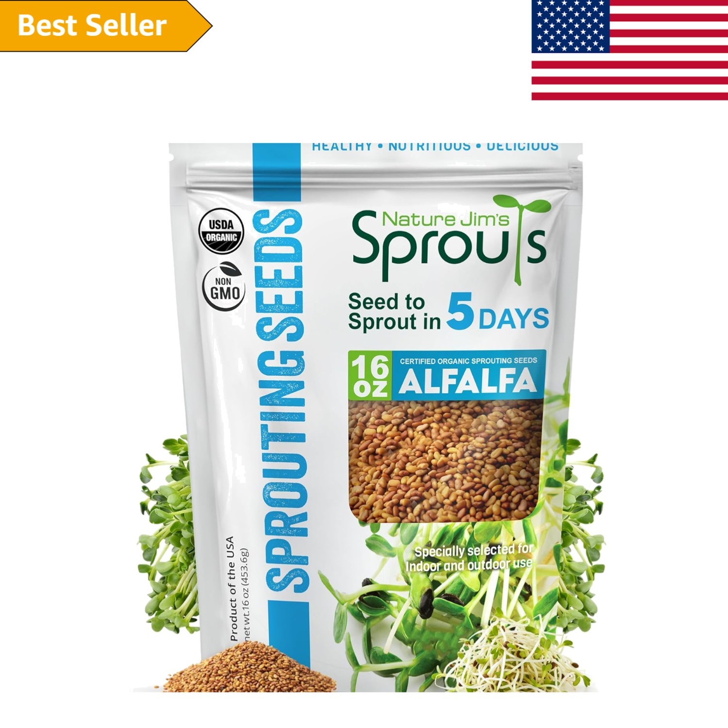 Non-GMO Organic Alfalfa Seeds – 16oz Resealable Bag for Home Sprouting