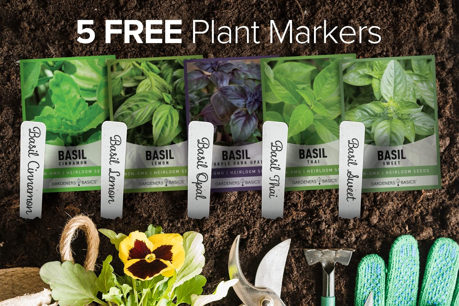 , Basil Seeds for Planting Home Garden Herbs – 5 Variety Herb Pack Thai, Lemo…