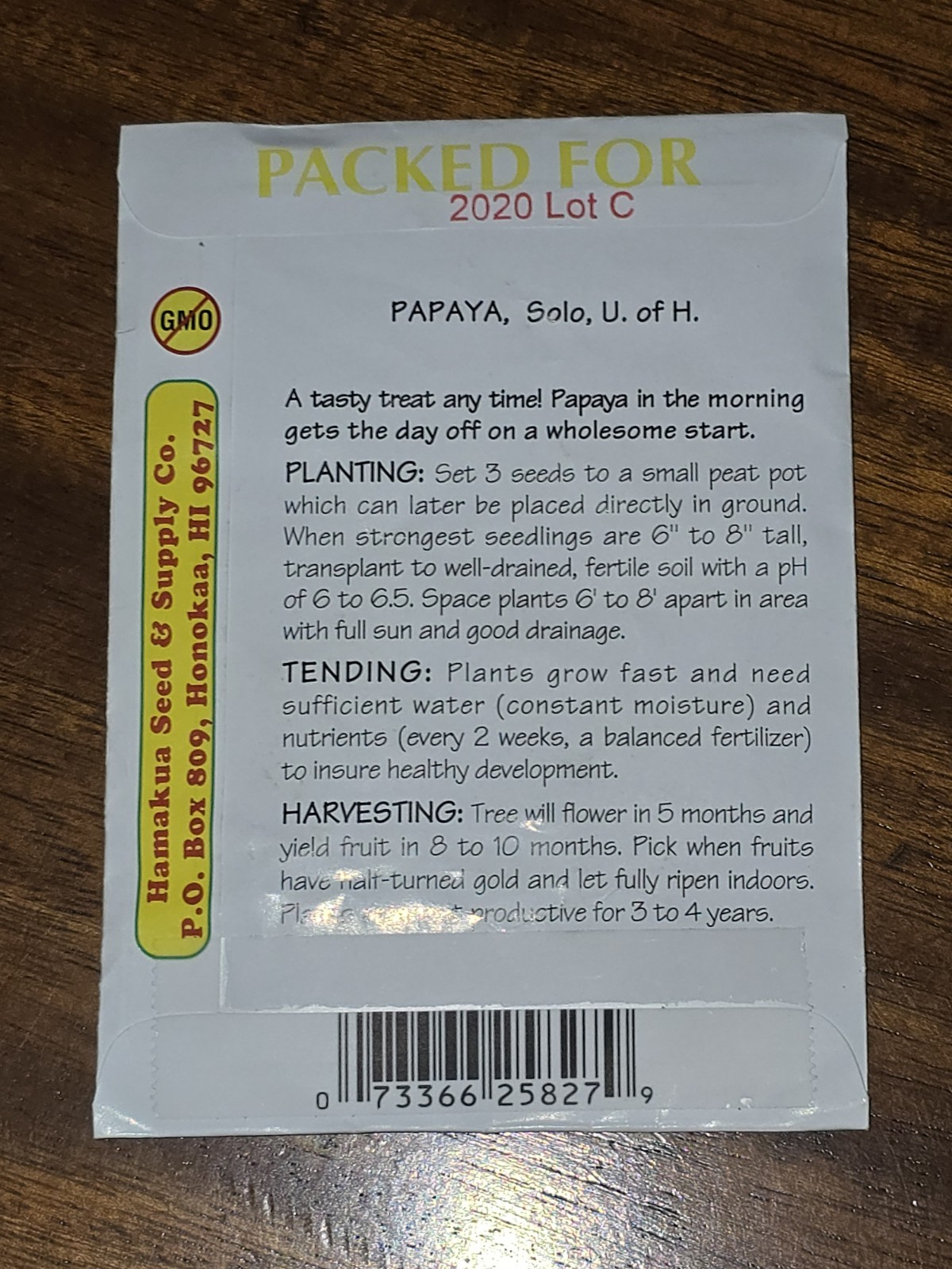 Aina Ola Seed Papaya Seeds Solo U. Of H. Hawaii Native 500mg Non Gmo New Maui