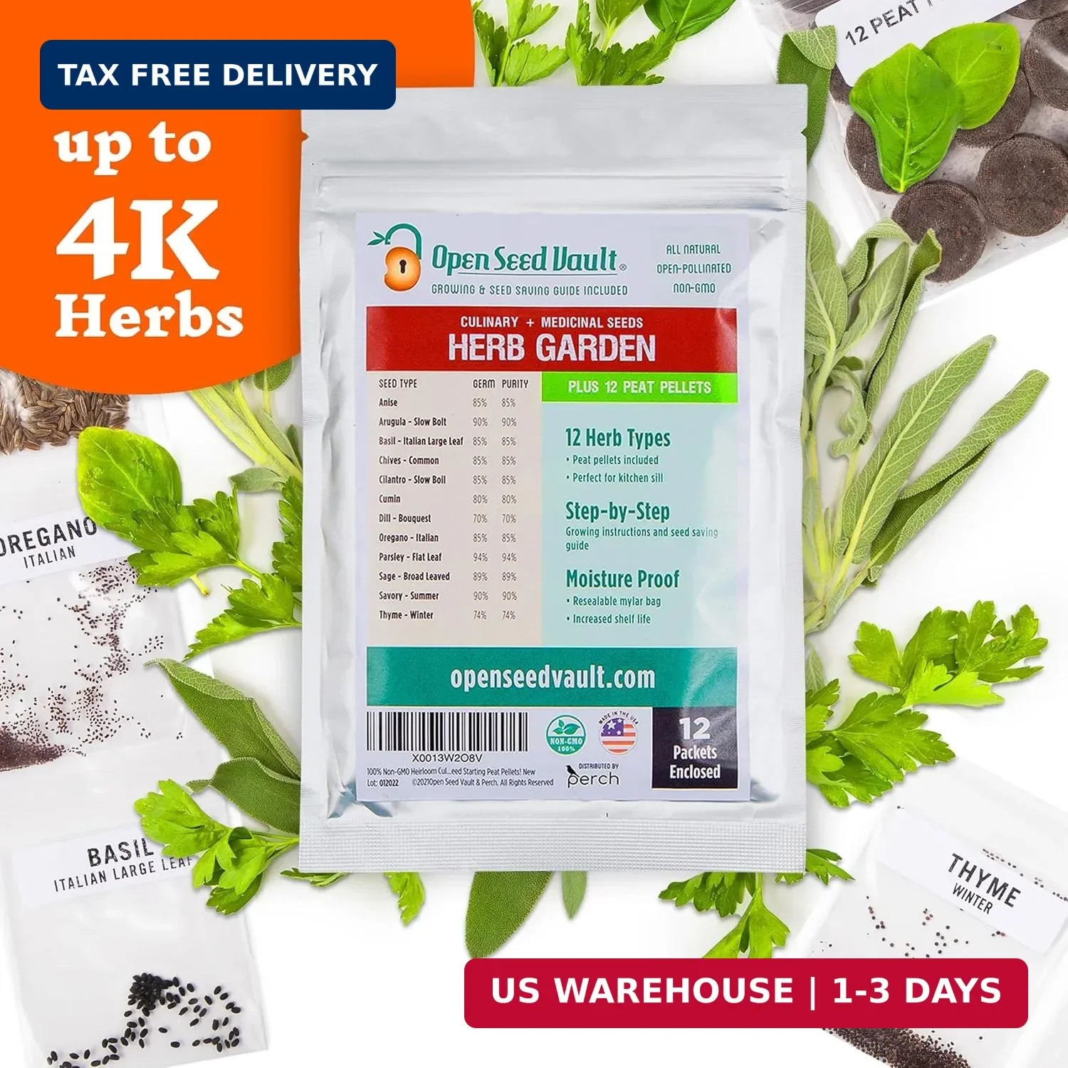 Open Seed Vault | 4,000 Heirloom Seeds | 12 Variety Pack of Herb Seeds | 2026 Se