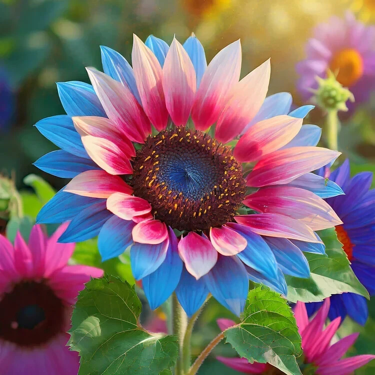 50pcs Rare Twin-Blossom Blue Over Pink Sunflower Seeds – Unique Heirloom Variety