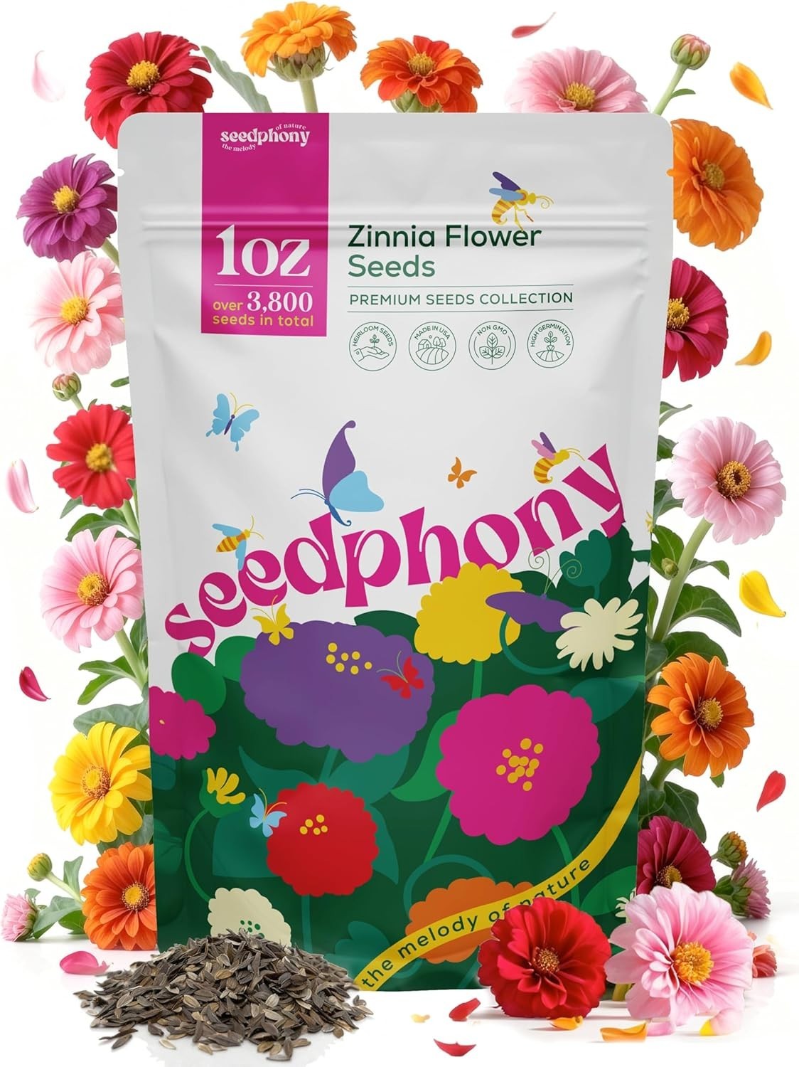 Zinnia Seeds Pack 1 oz – 3,800 Non-GMO Heirloom Zinnia Seeds for Planting, Pe…