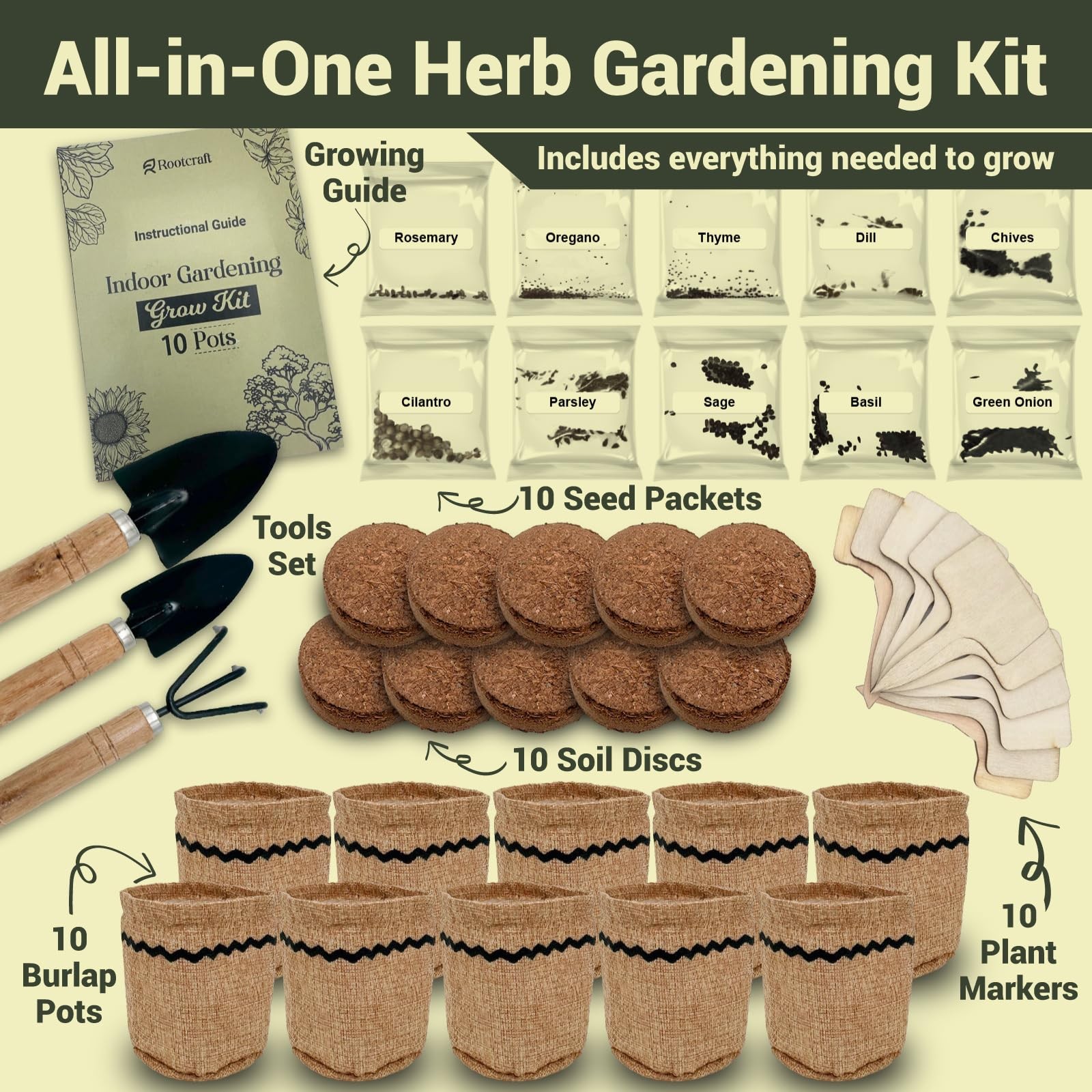10 Herb Garden Planter Indoor Kit, 44pcs Complete Kitchen Herb Starter Set In…
